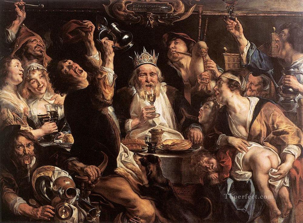 王様はフランダース・バロック様式のヤコブ・ヨルダーンスを飲む油絵